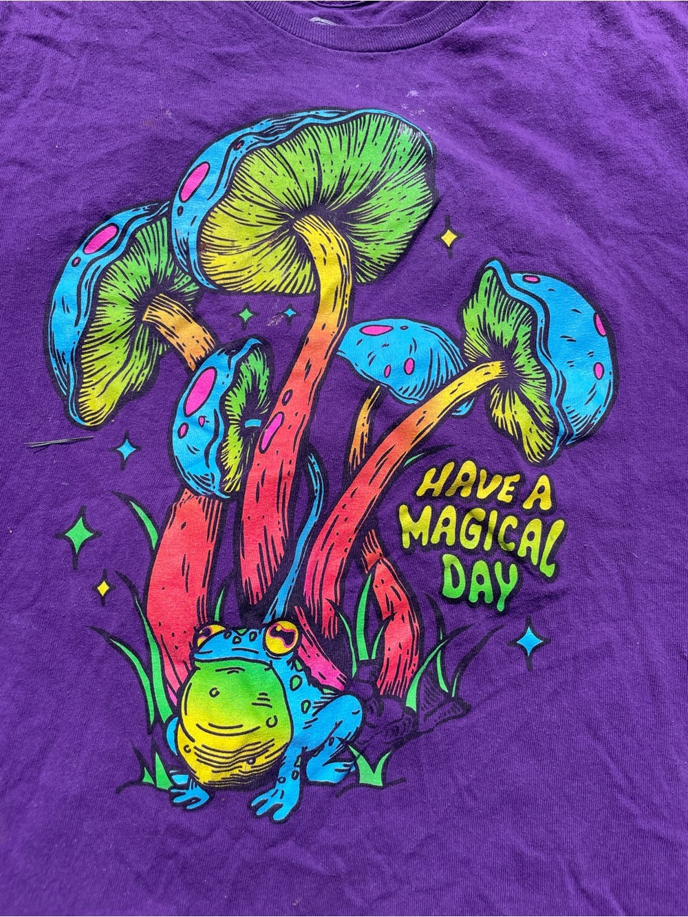 Trippy Frog & Mushroom Graphic Tee Purple Neon Psychedelic Frogcore Shirt 3XL
